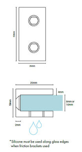 Wall Bracket for Frameless Shower Screen Glass - Satin Chrome